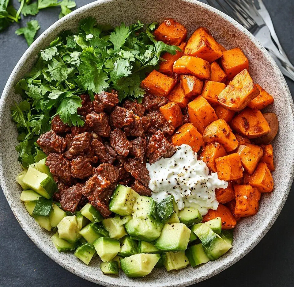 High-Protein Beef Sweet Potato Bowls