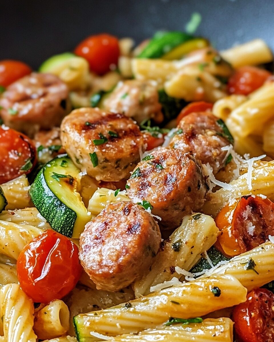Chicken Sausages with Zucchini, Tomatoes, and Pasta