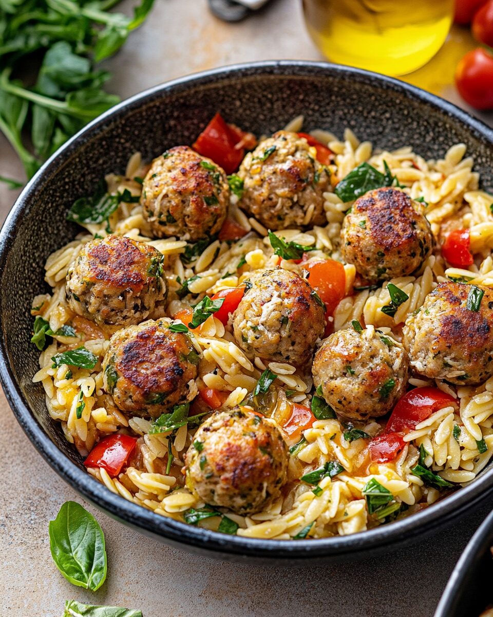 Greek Chicken Meatballs and Orzo