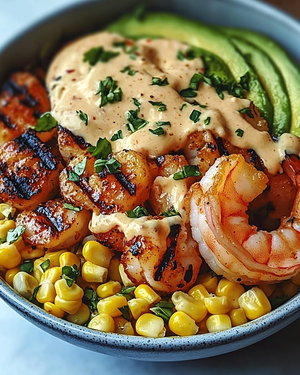 Grilled Shrimp Bowl with Avocado Corn Salsa