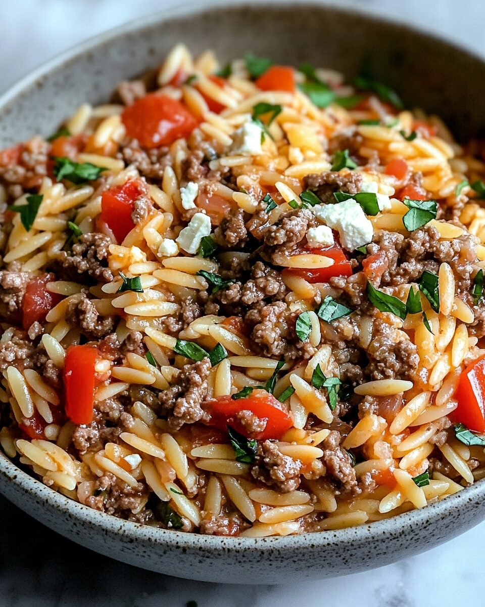 Ground Beef Orzo Skillet