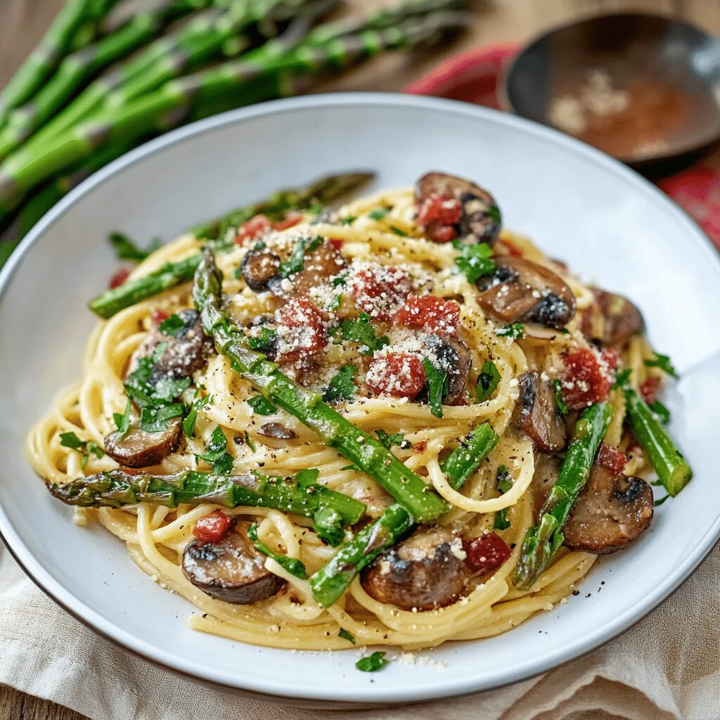 Roasted Asparagus and Mushroom Carbonara
