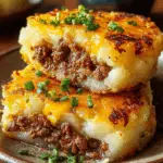 Cheesy Ground Beef Stuffed Crispy Mashed Potatoes