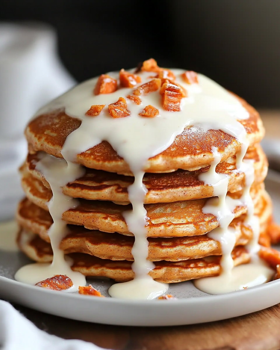 Carrot Cake Pancakes with Cream Cheese Glaze