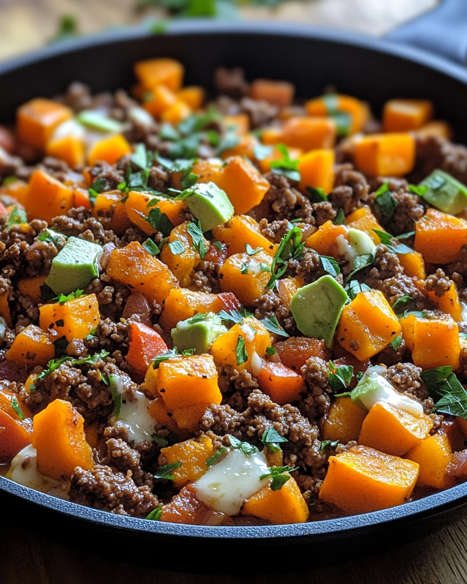 Ground Beef and Sweet Potato Skillet