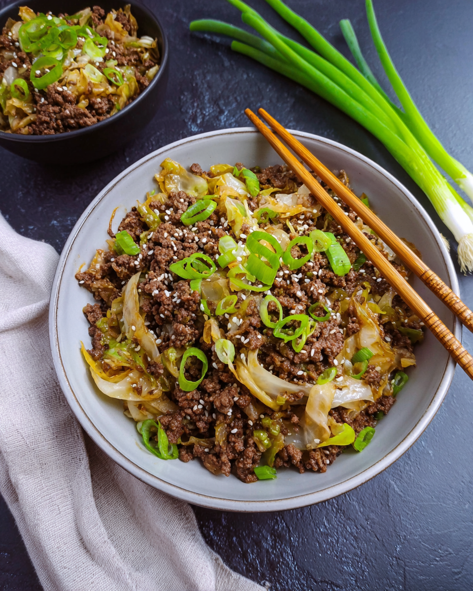 Low-Carb Mongolian Ground Beef and Cabbage