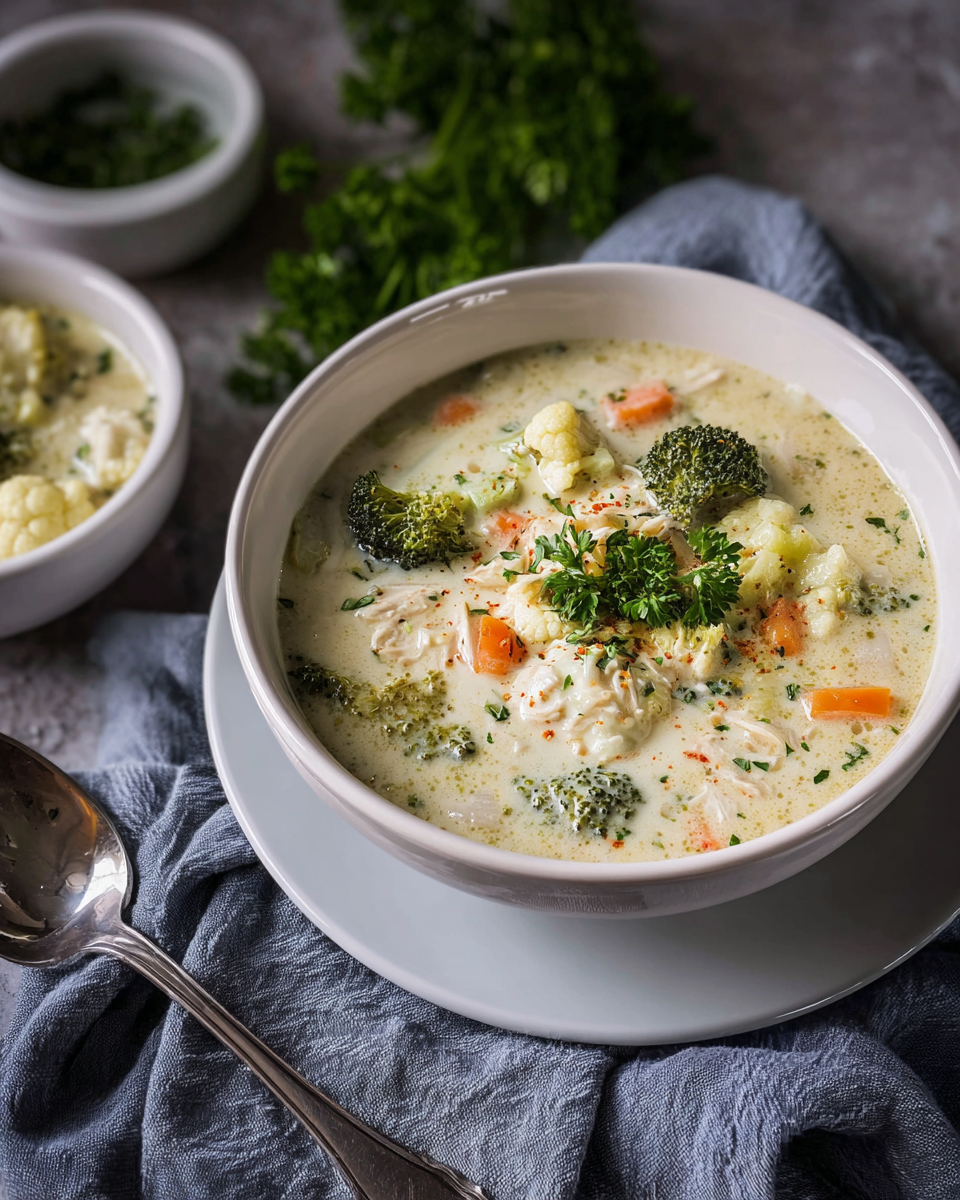 Creamy Broccoli Cauliflower Chicken Soup
