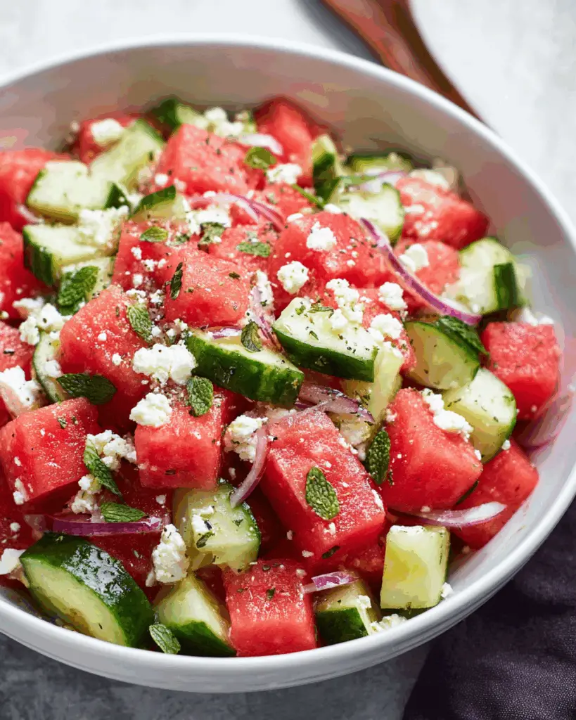 Watermelon Cucumber Feta Salad