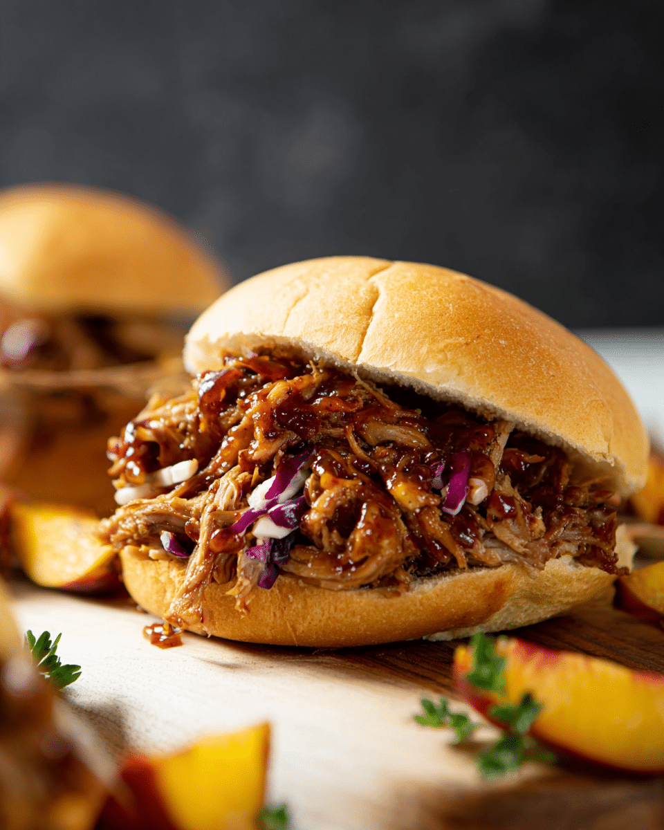 Peach Hot Honey Pulled Pork Sandwiches