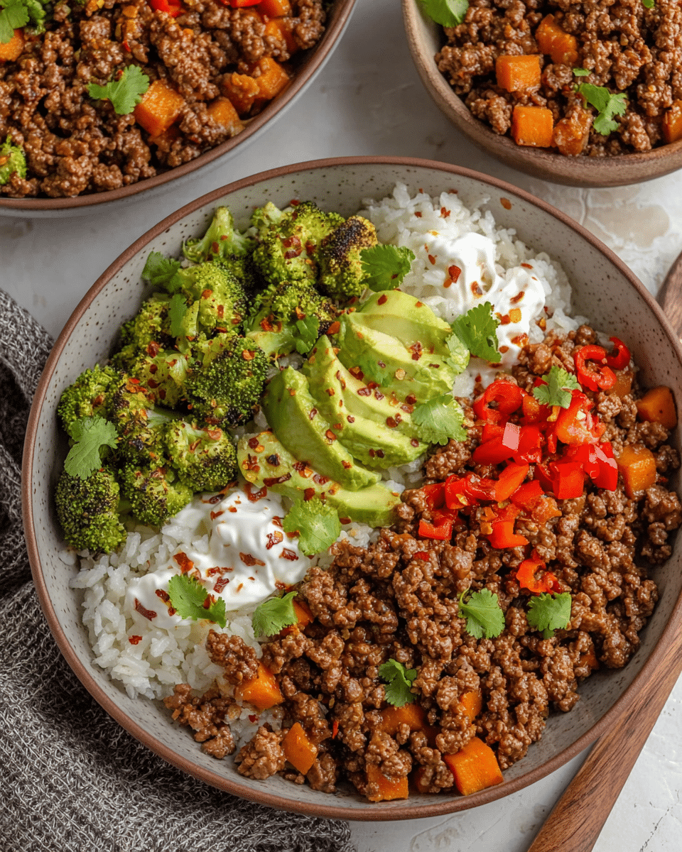 Hot Honey Ground Beef Bowls