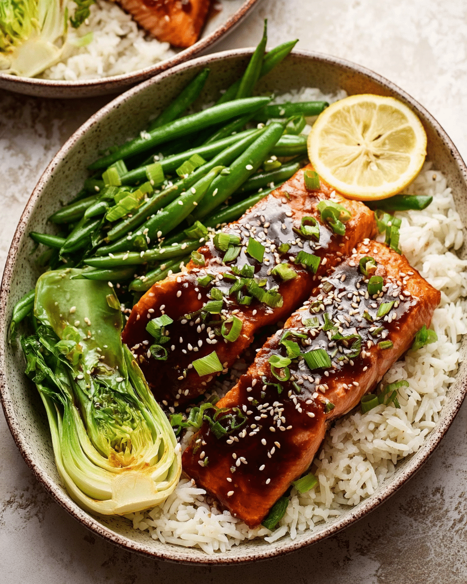 Miso Glazed Salmon with Garlic Green Beans
