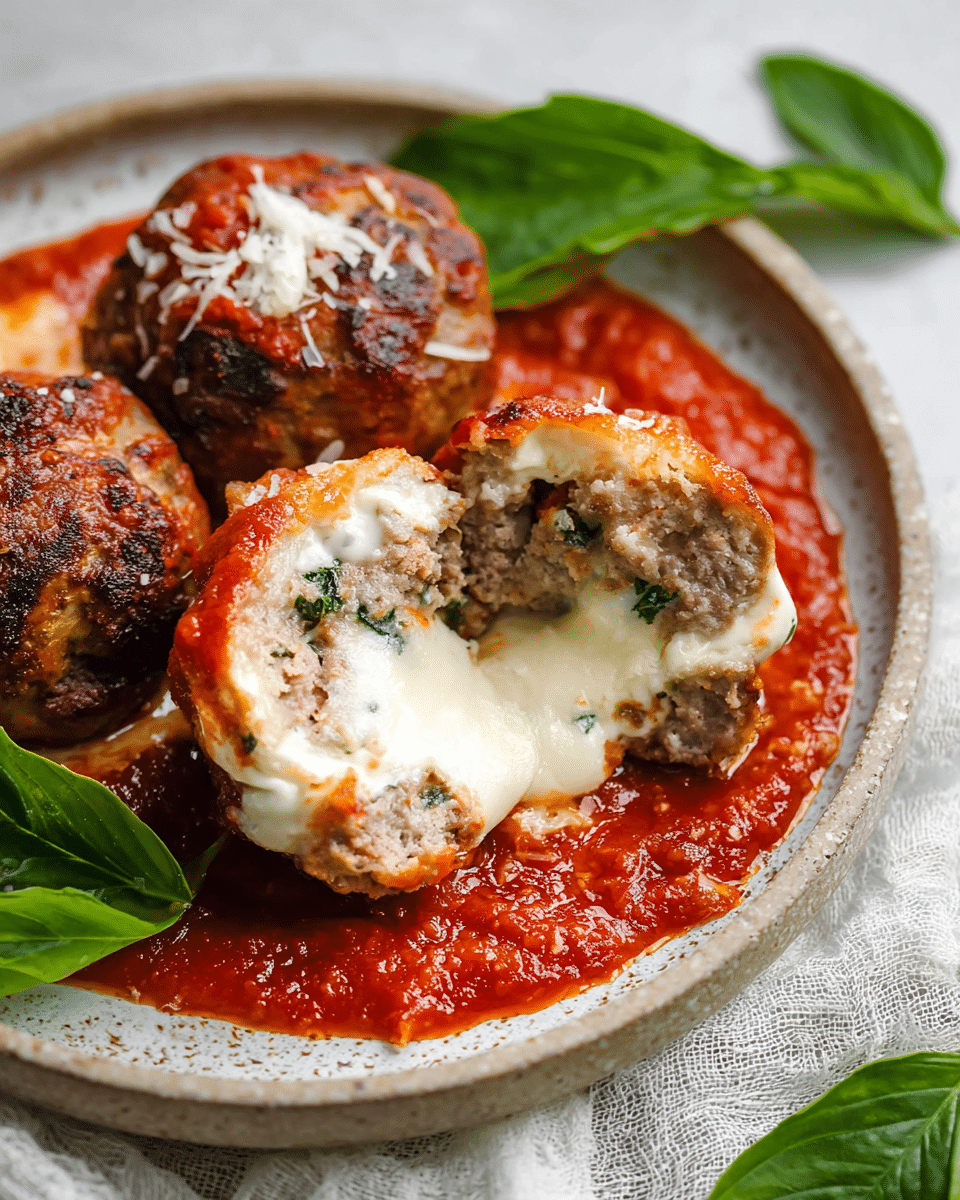 Cheese-Stuffed Oven Baked Meatballs