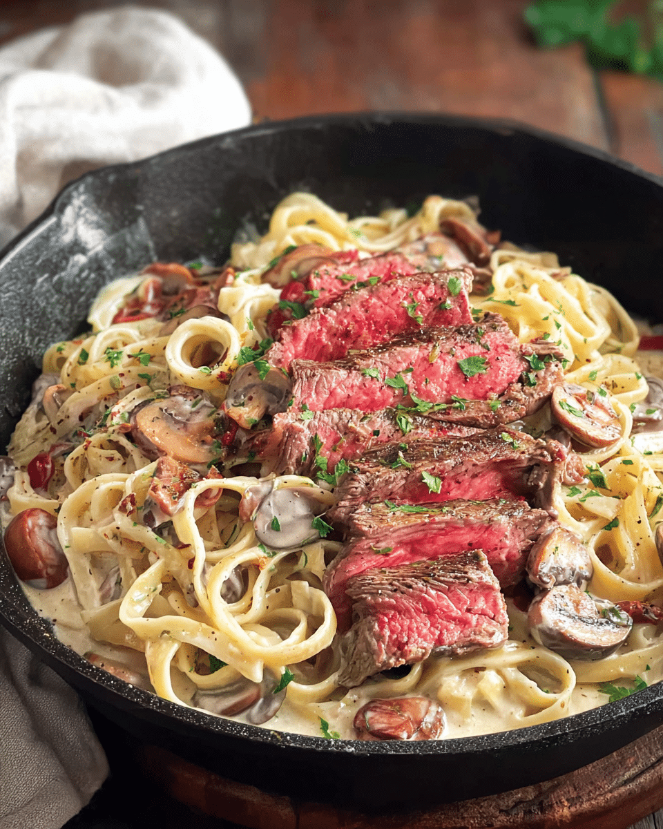 Steak Alfredo Pasta Bake