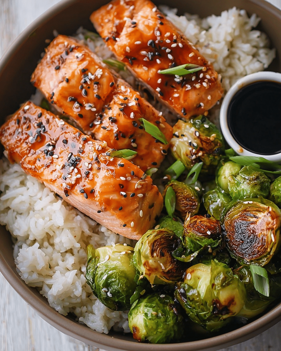 Teriyaki Salmon Bowls with Brussels Sprouts