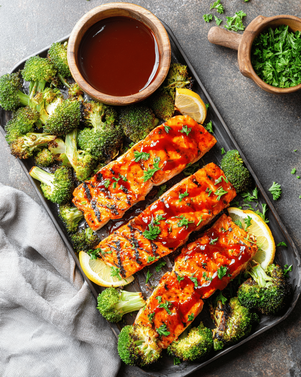 Grilled BBQ Salmon and Broccoli