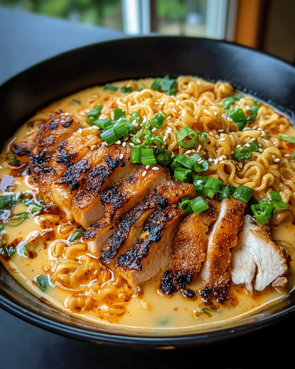Fiery Chicken Ramen with Creamy Garlic Sauce