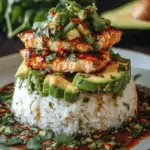 Honey Lime Chicken Avocado Rice Stack