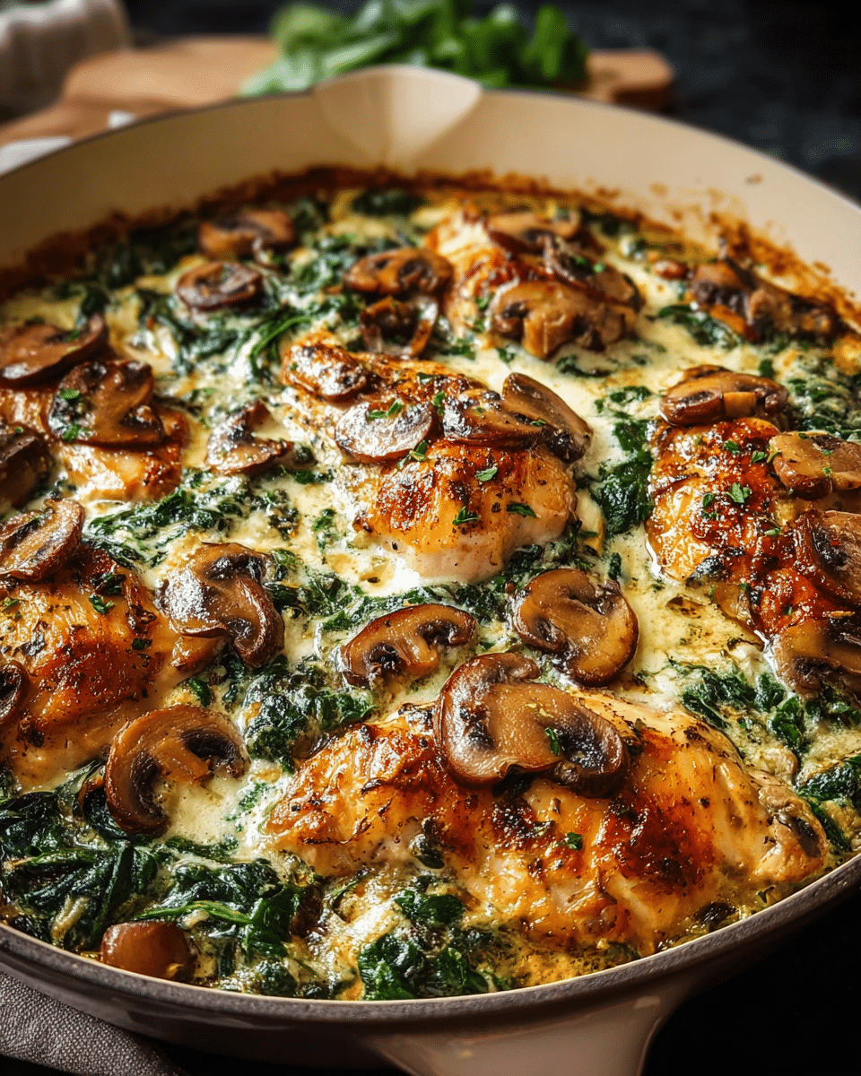 Creamy Chicken, Spinach and Mushroom Bake