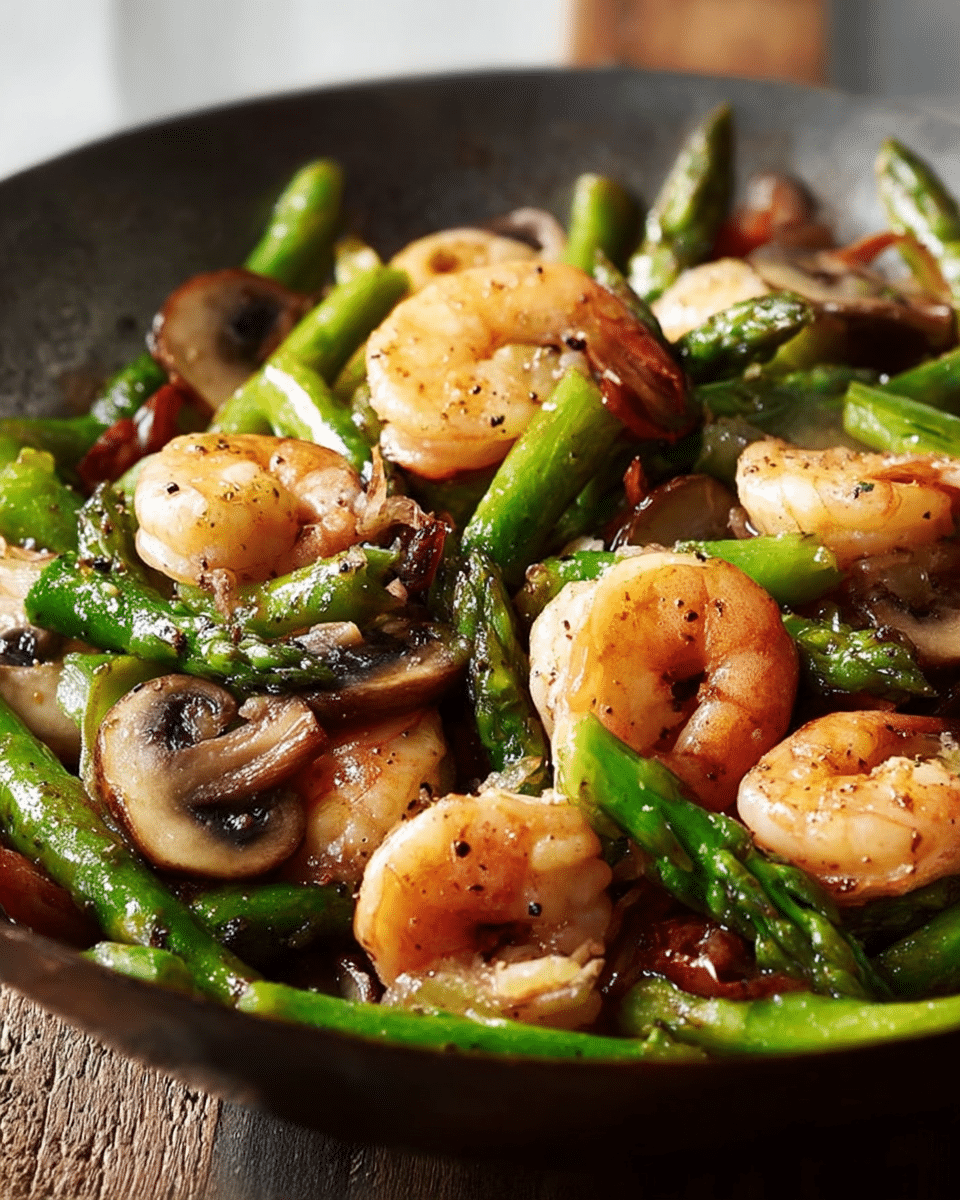 Garlic Butter Shrimp with Asparagus and Mushrooms