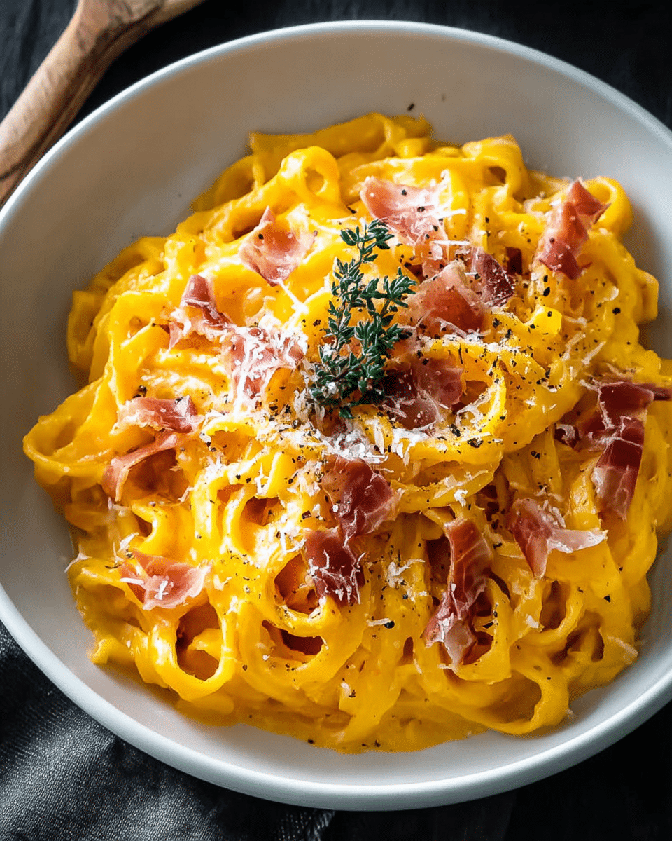 Pumpkin Alfredo Pasta with Prosciutto