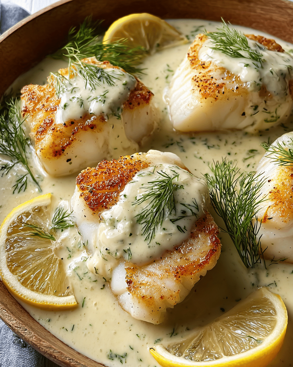 Baked Cod with Lemon Dill Sauce