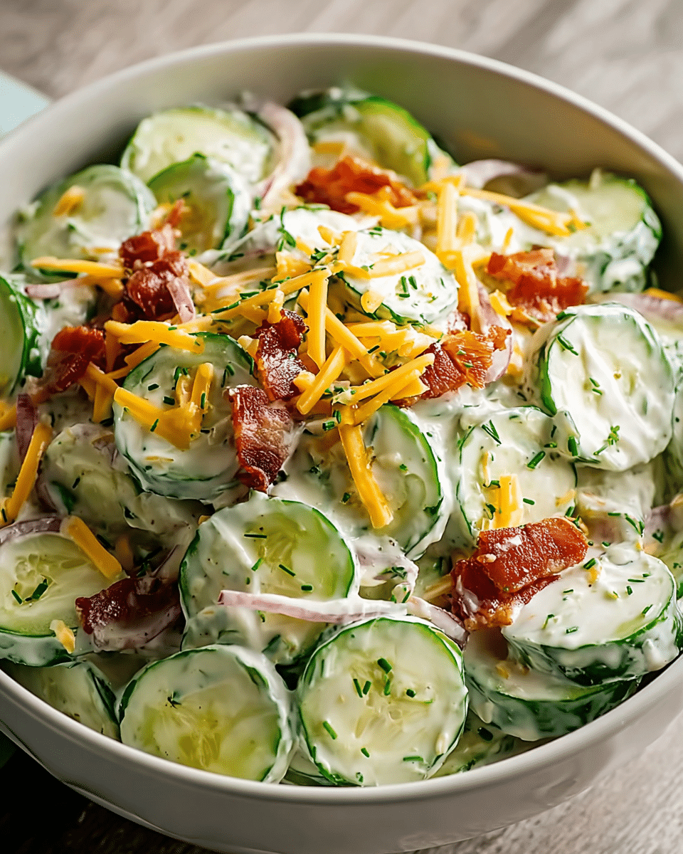 Creamy Cucumber Salad with Bacon and Cheese
