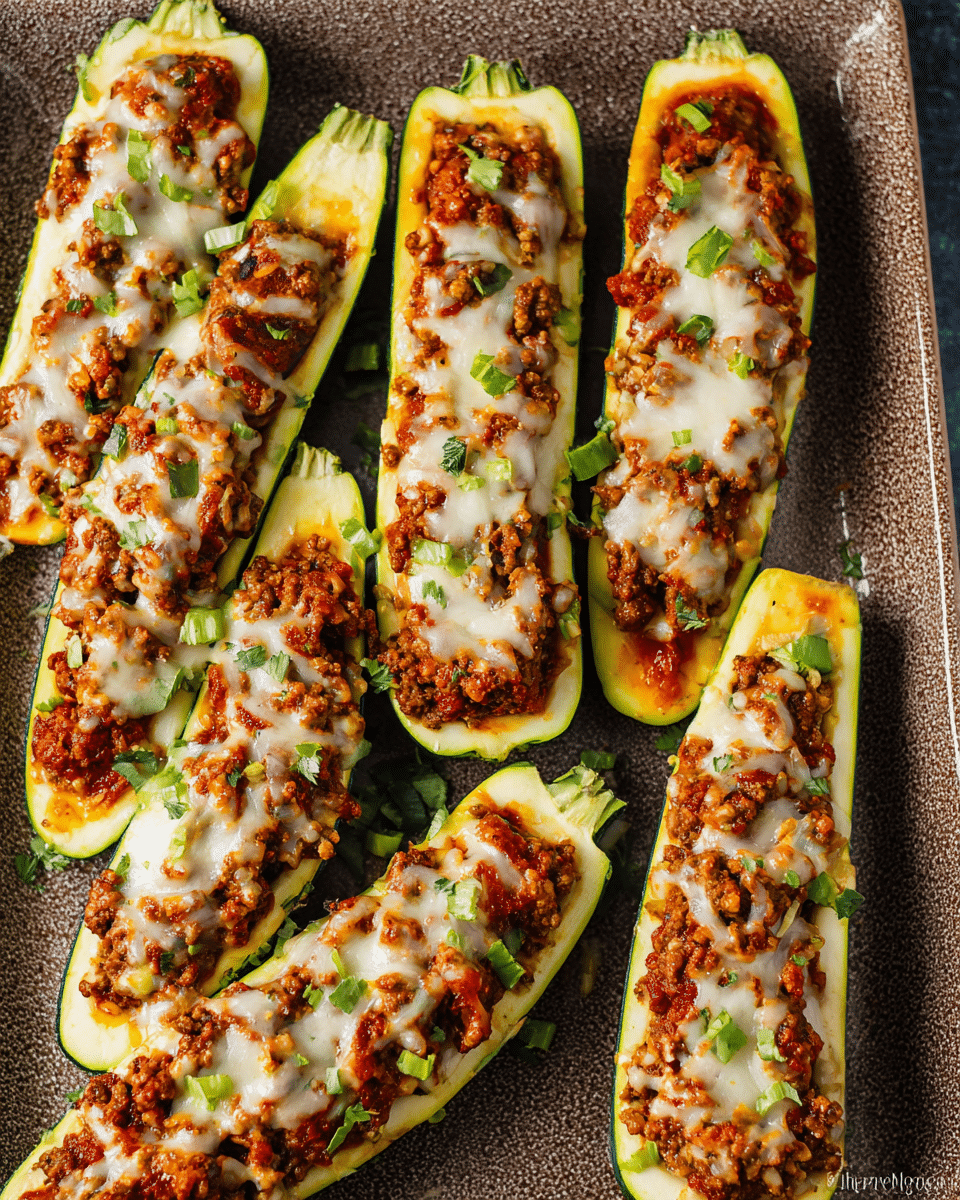 Cheesy Turkey Stuffed Zucchini Boats