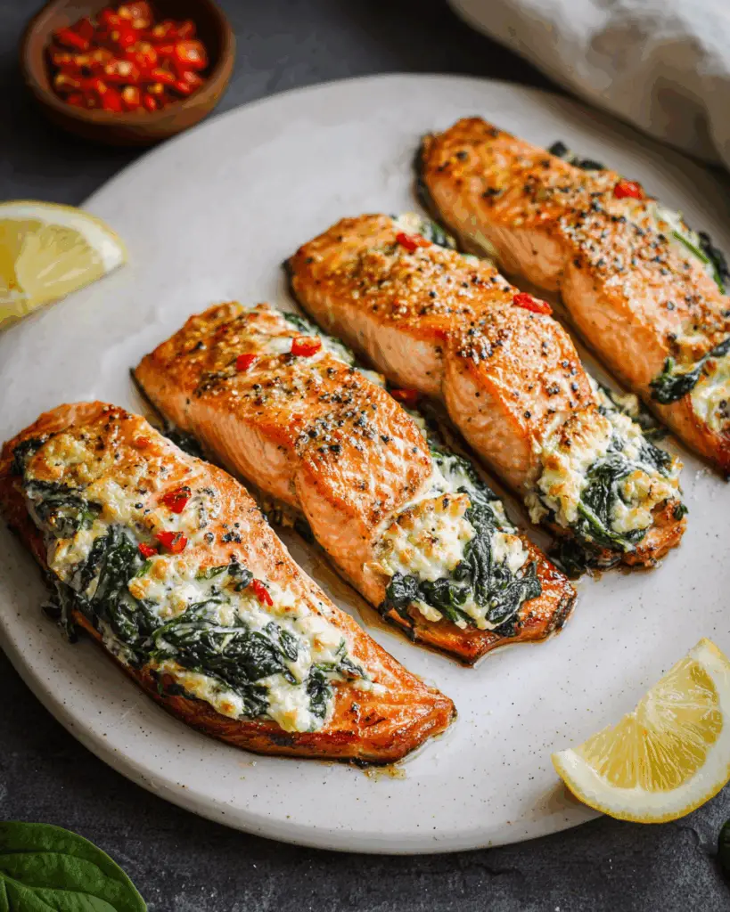 Spinach and Feta Stuffed Salmon