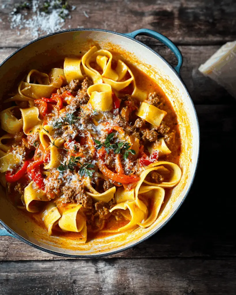 Creamy Beef Bolognese with Roasted Peppers