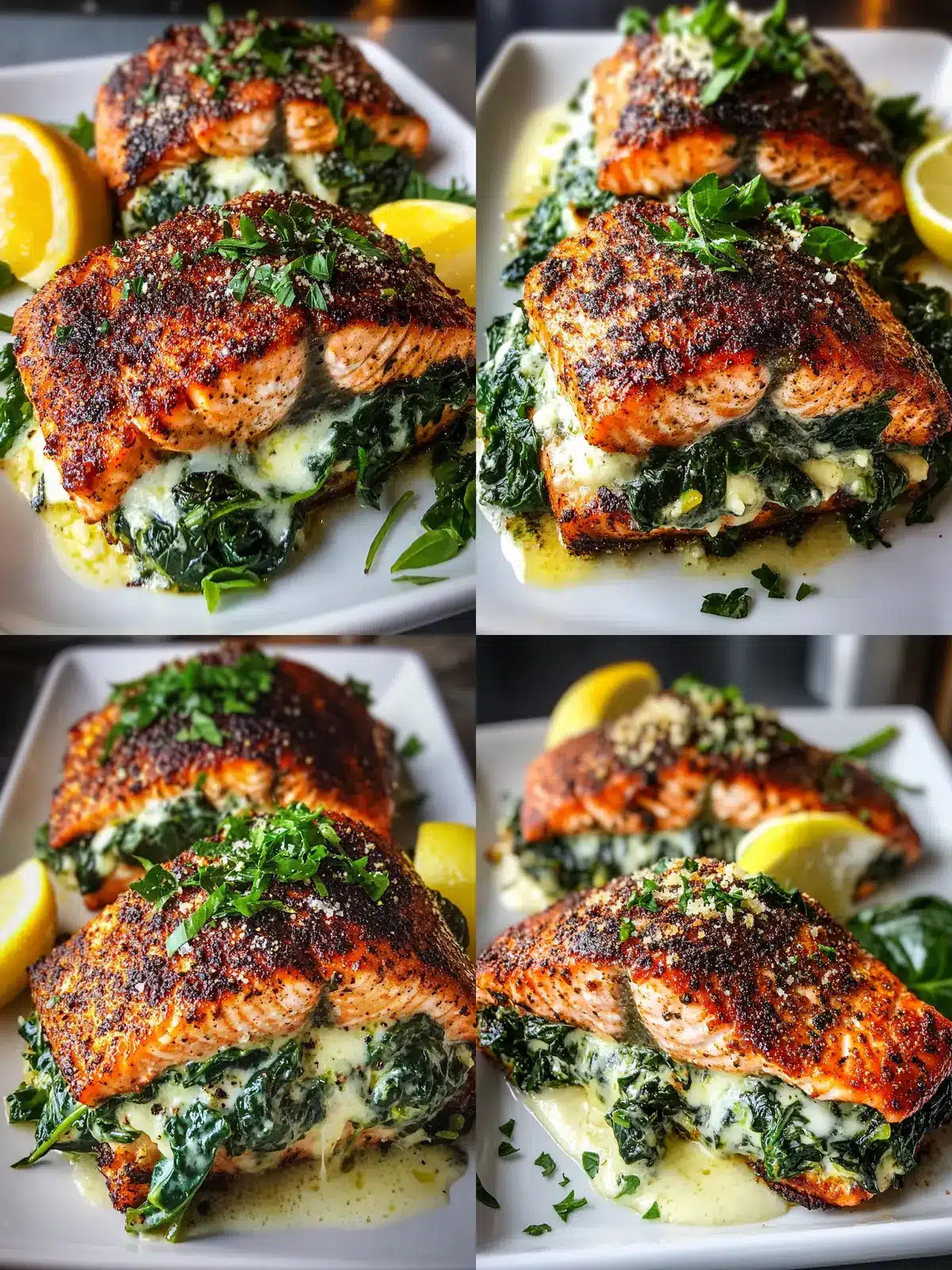 Blackened Salmon Stuffed with Spinach & Parmesan
