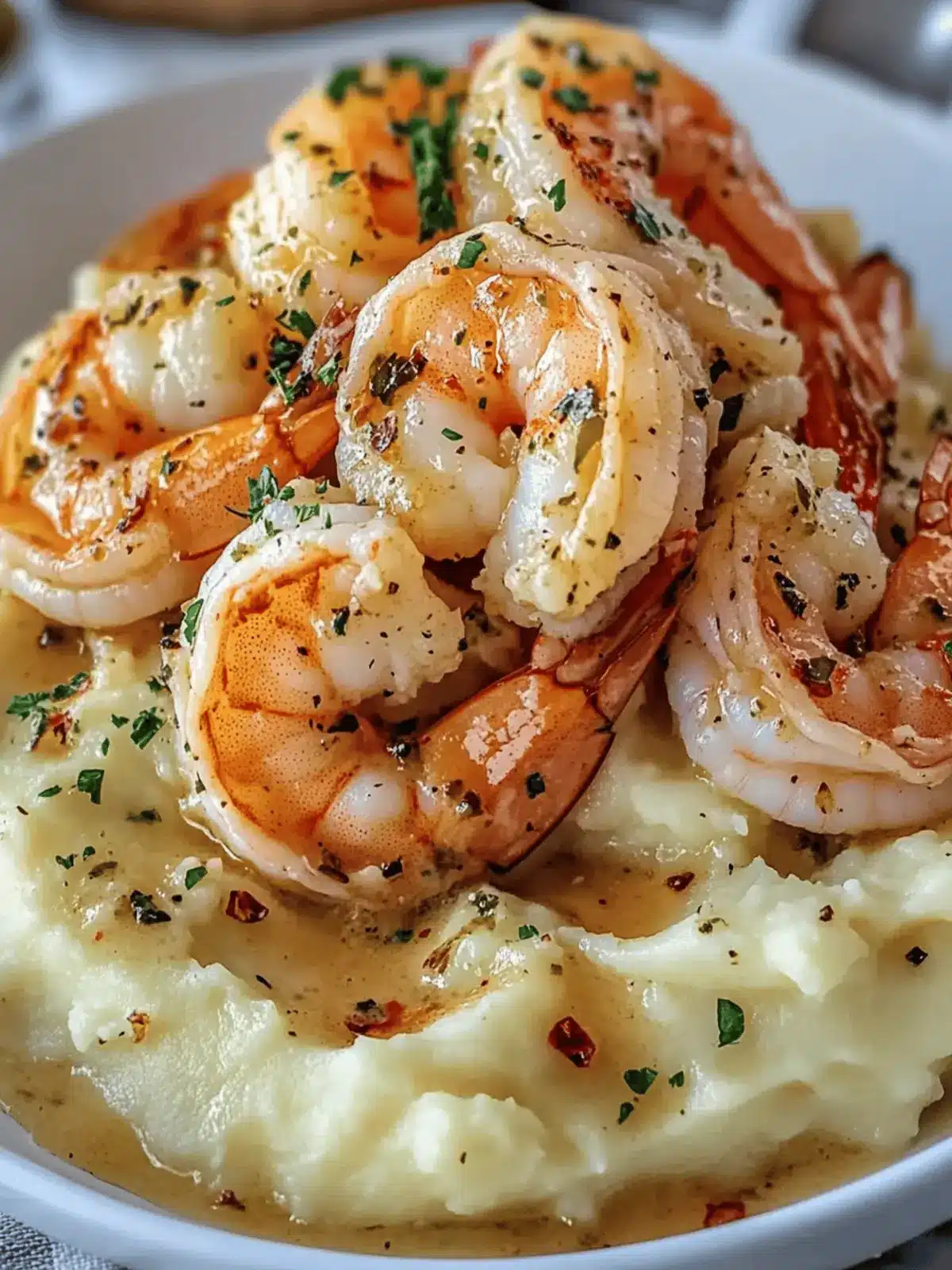 Creamy Garlic Shrimp Over Mashed Potatoes