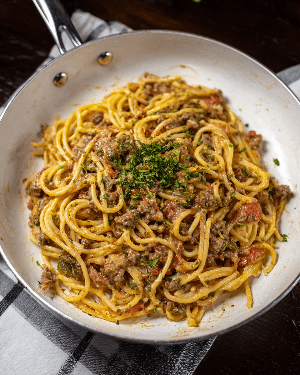 Creamy Italian Spaghetti with Ground Beef