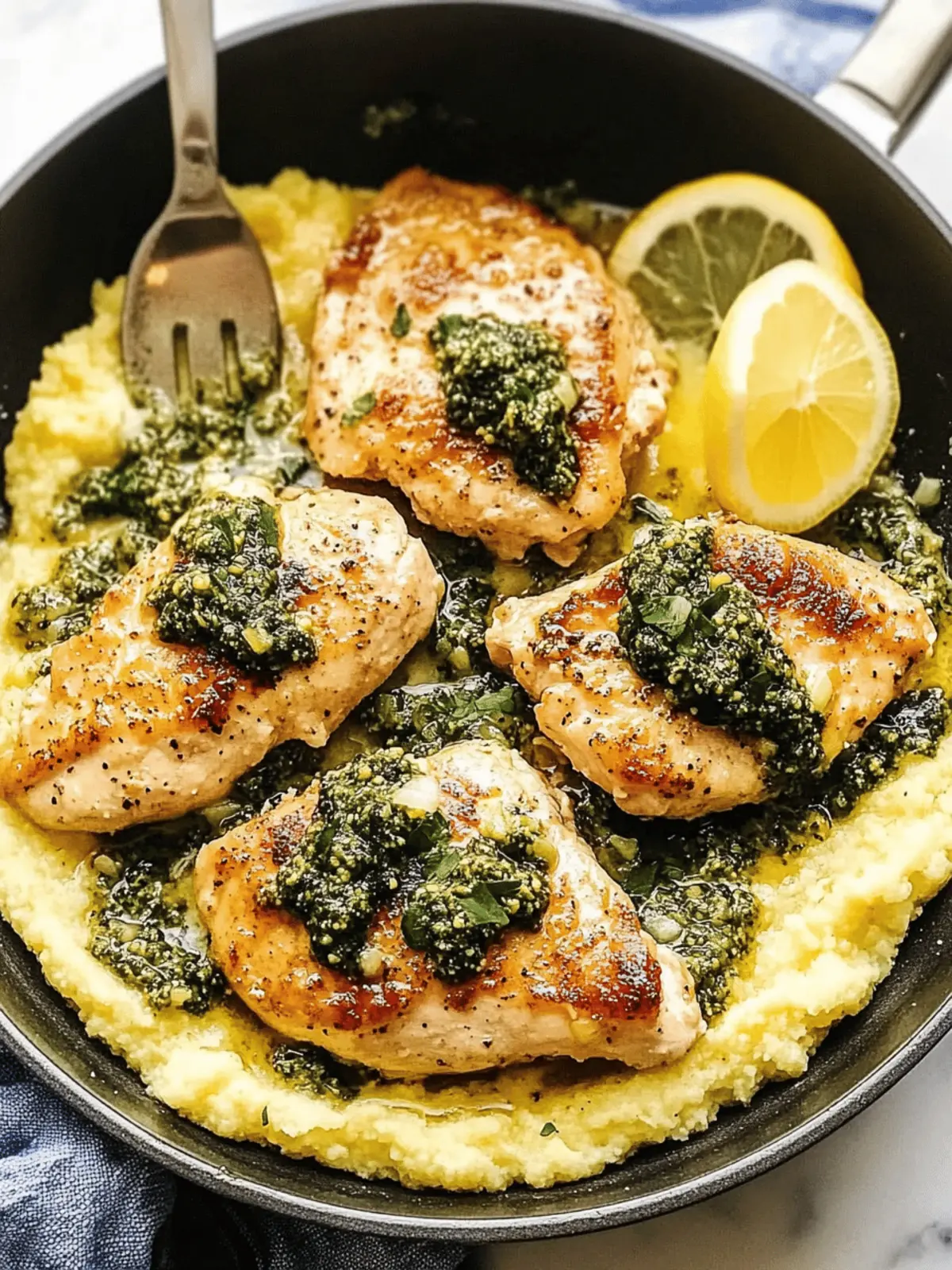 Lemon Butter Chicken Piccata with Pesto Polenta Bliss