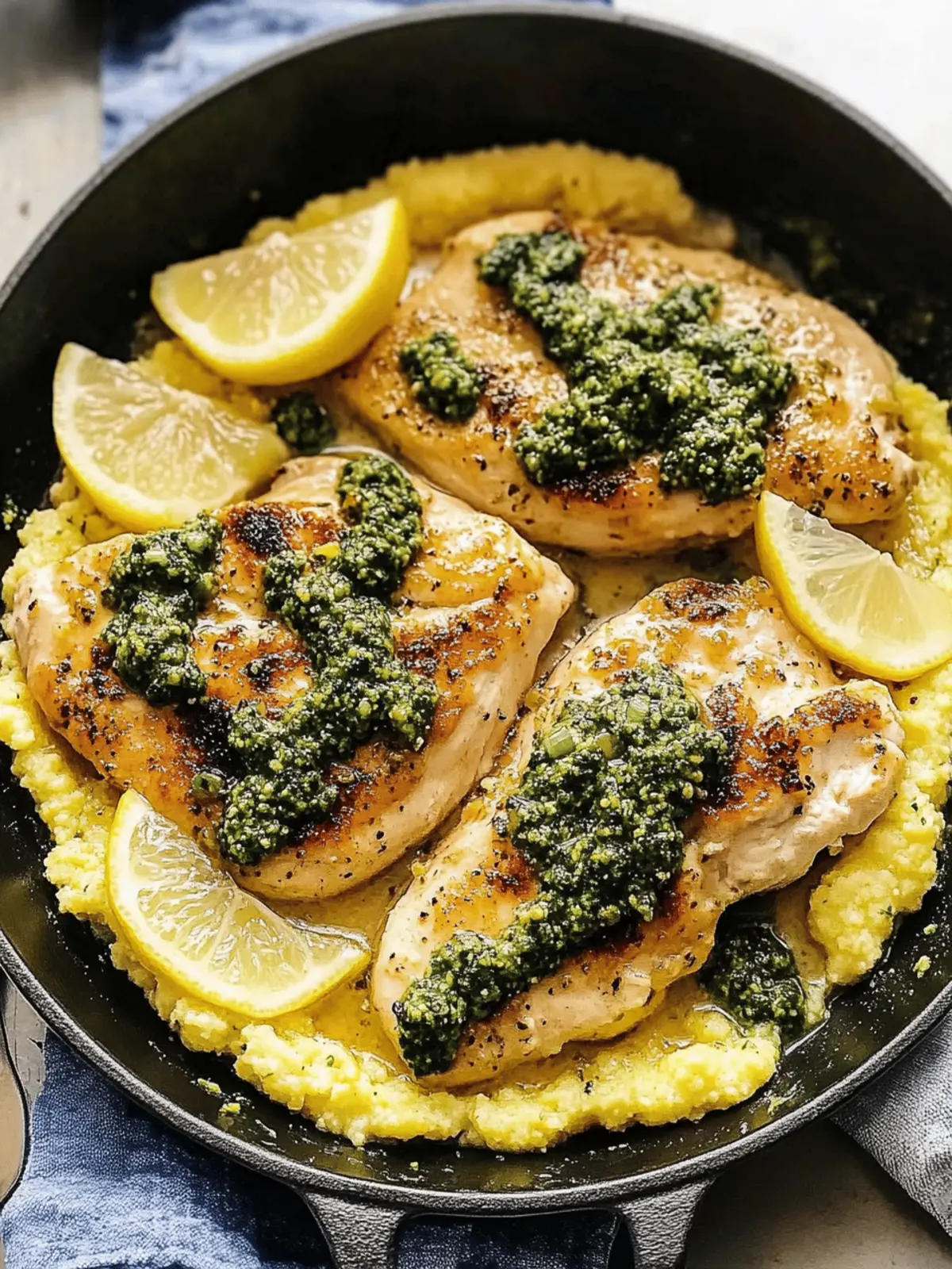 Lemon Butter Chicken Piccata with Pesto Polenta Bliss