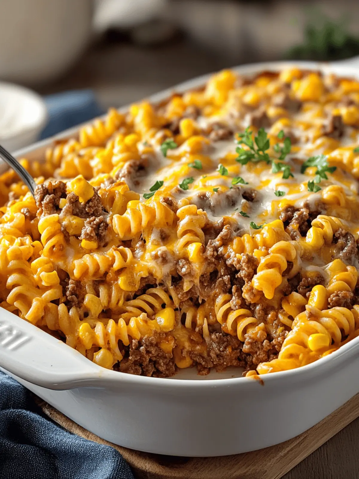 Loaded Cheddar Ranch Beef And Sweet Corn Rotini Bake