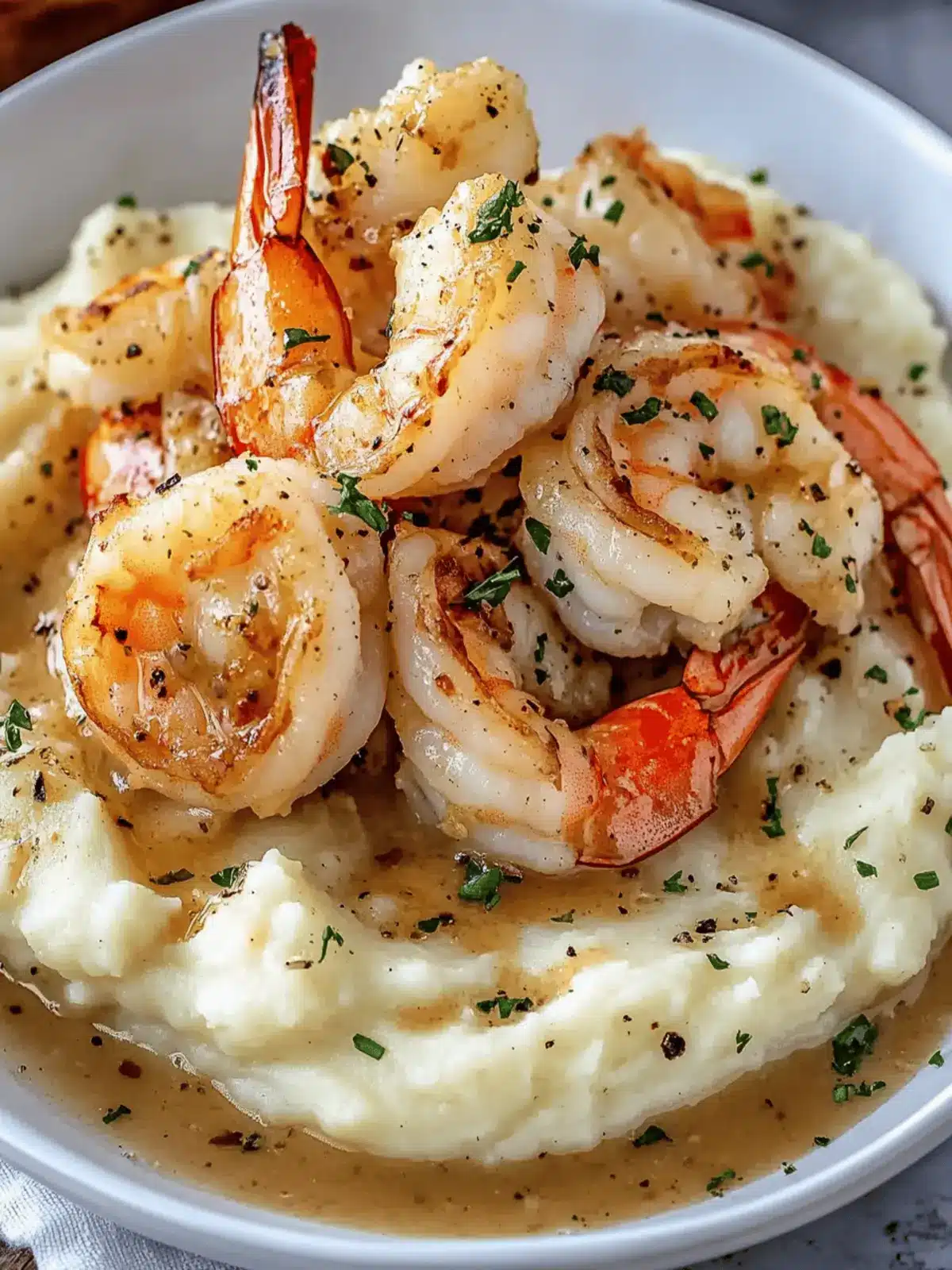 Creamy Garlic Shrimp Over Mashed Potatoes