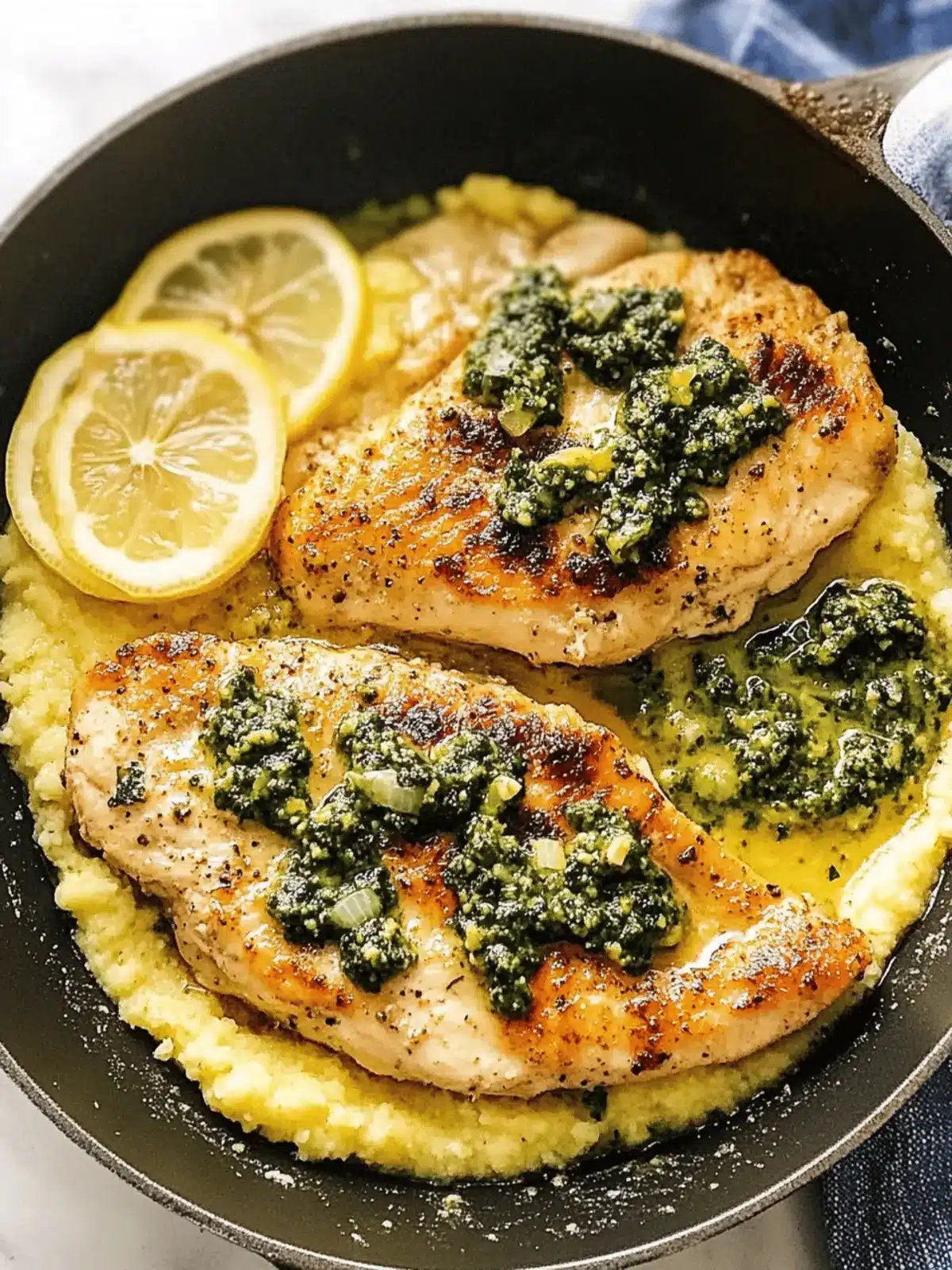 Lemon Butter Chicken Piccata with Pesto Polenta Bliss