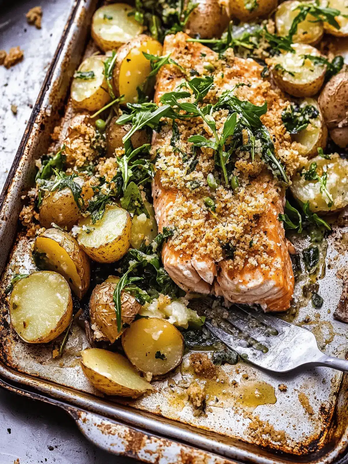 Sheet Pan Dijon Salmon and Panko Potatoes