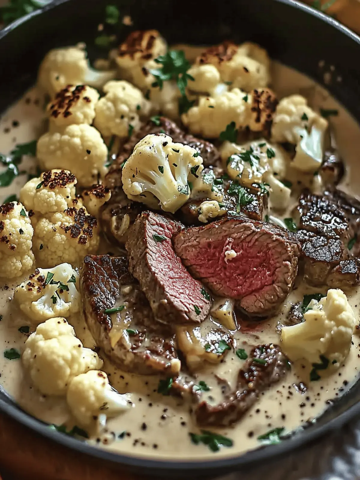 Savory Steak and Cauliflower in Cream Sauce