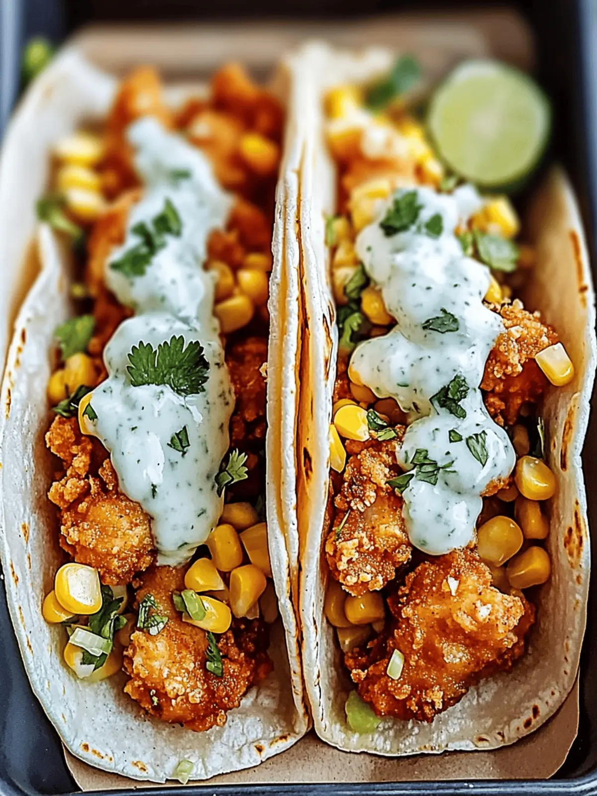 Fried Chicken Street Corn Tacos with Zesty Ranch