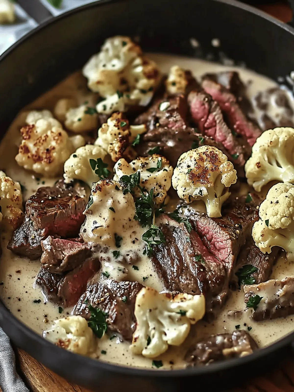 Savory Steak and Cauliflower in Cream Sauce