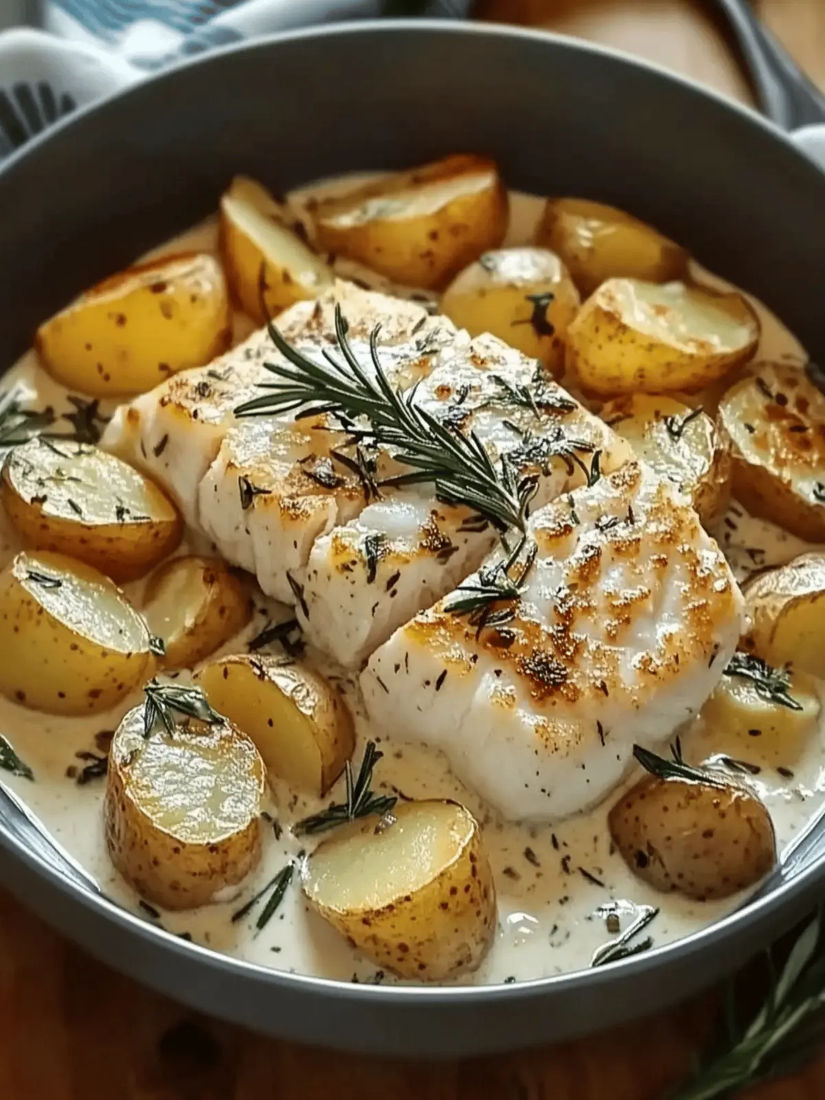 Cod and Potatoes with Rosemary Cream Sauce