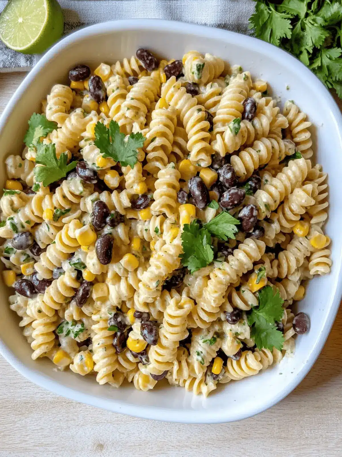 Black Bean and Corn Pasta Salad with Lime Greek Yogurt Dressing