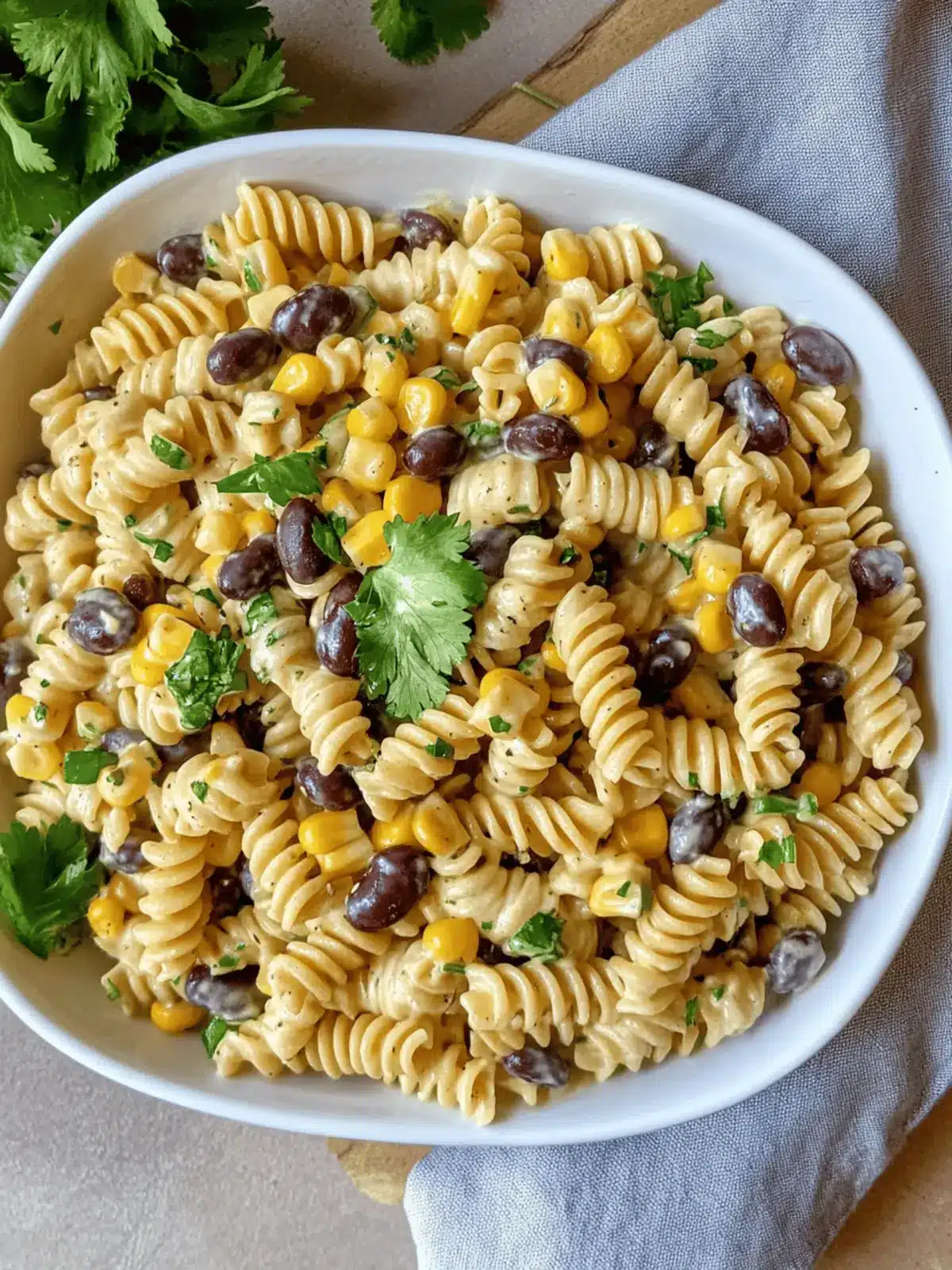 Black Bean and Corn Pasta Salad with Lime Greek Yogurt Dressing