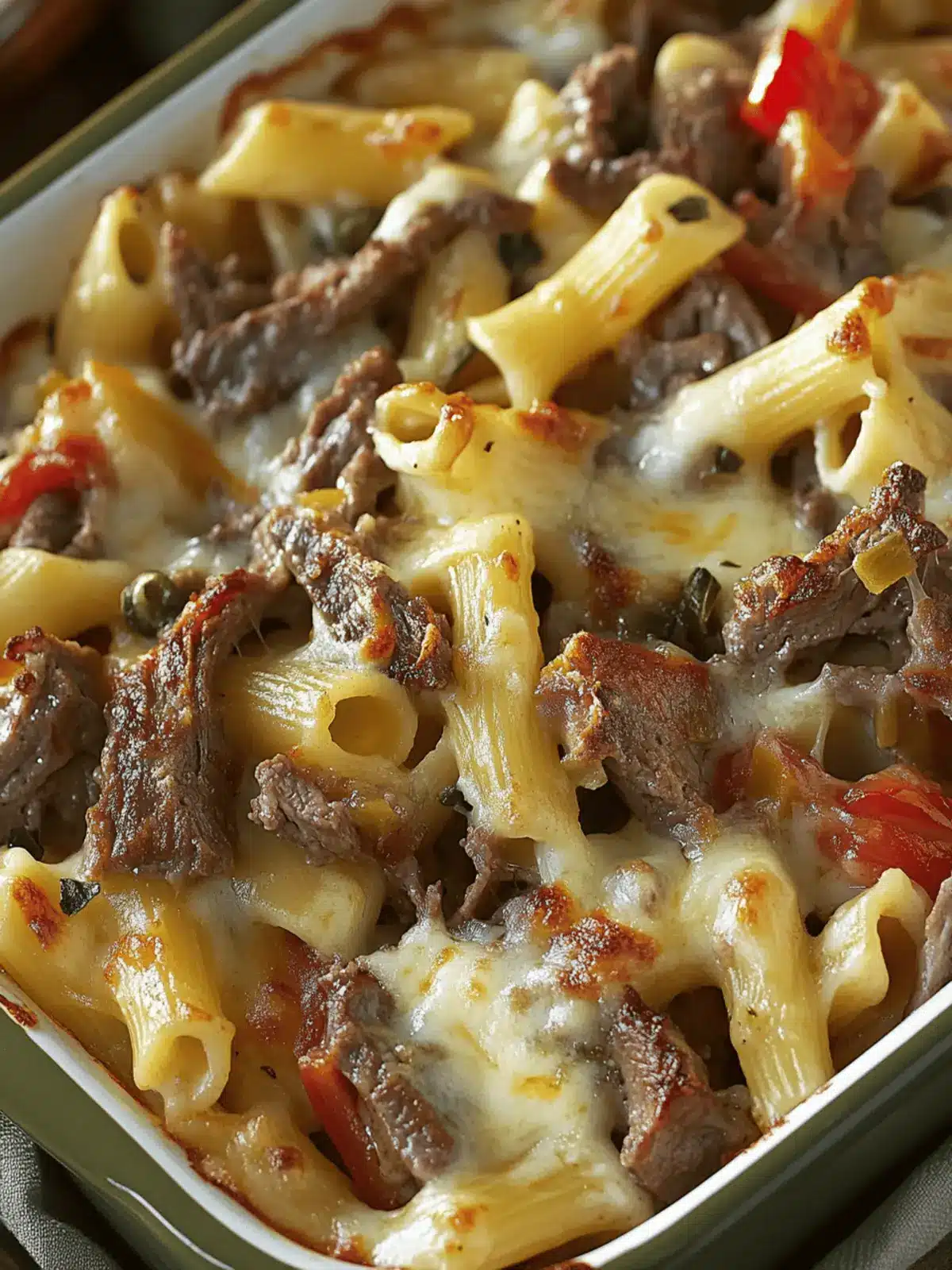 Crockpot Philly Cheese Steak Pasta Casserole