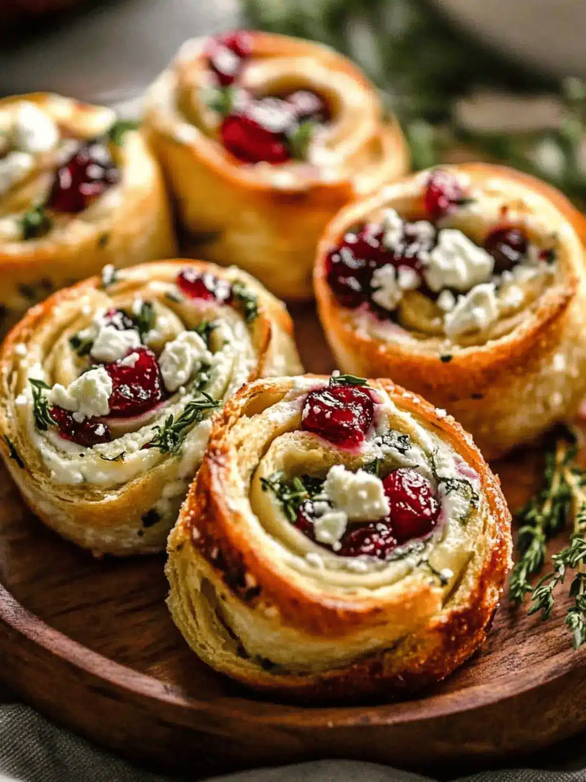Cranberry Cream Cheese Pinwheels with Feta & Herbs