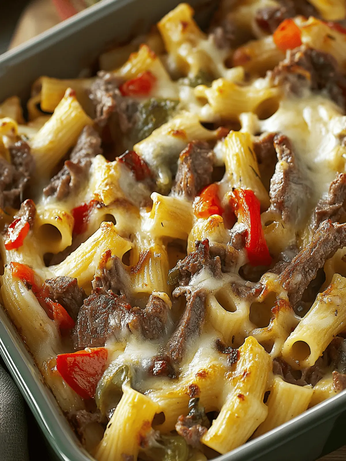 Crockpot Philly Cheese Steak Pasta Casserole