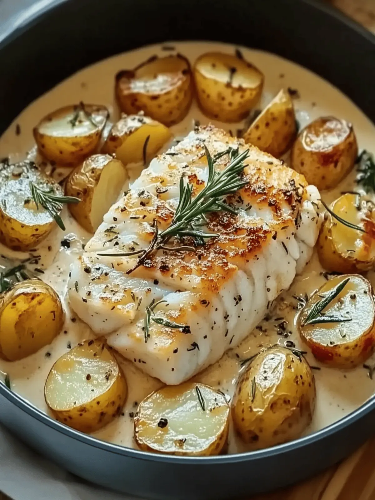 Cod and Potatoes with Rosemary Cream Sauce