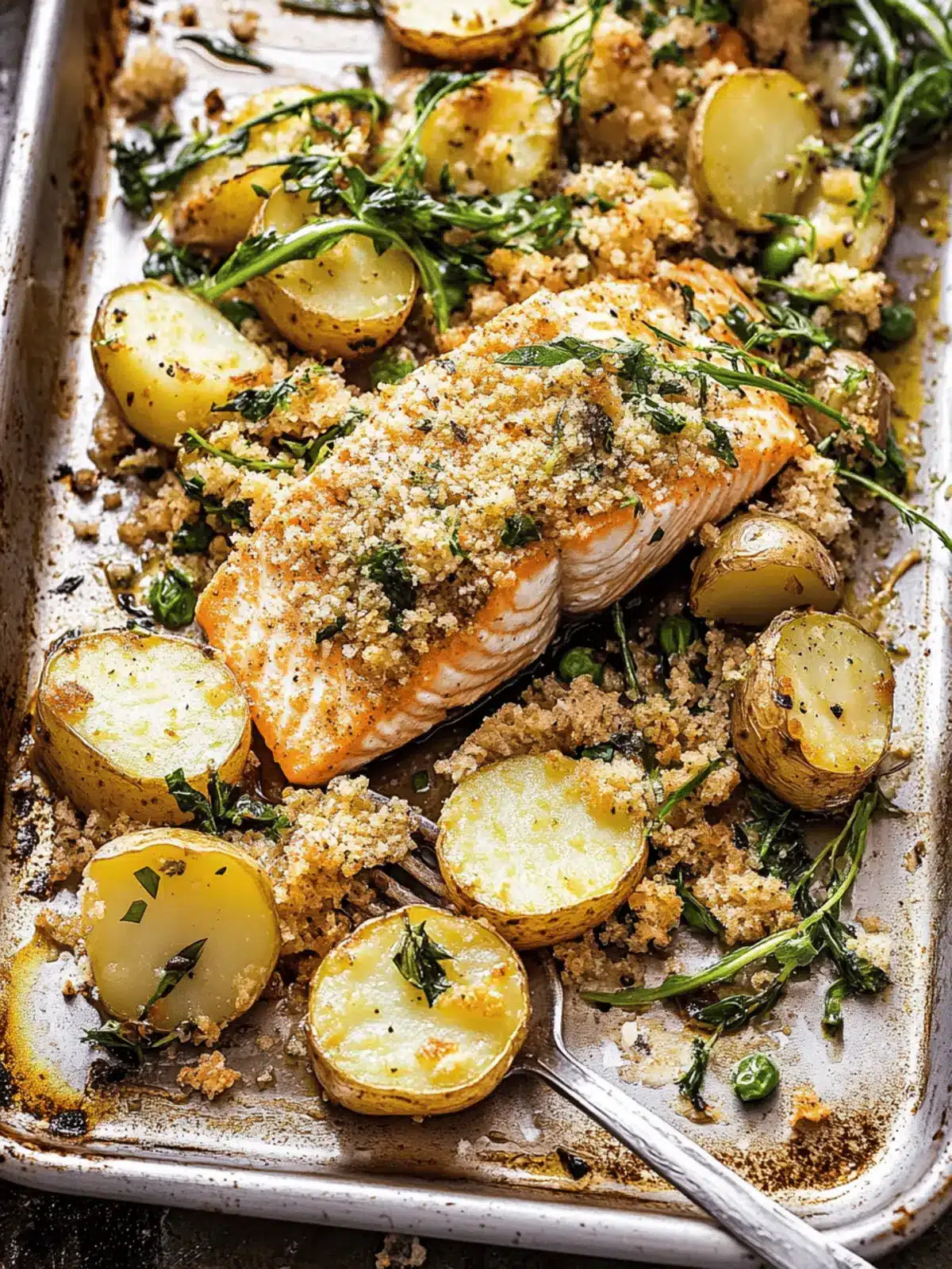 Sheet Pan Dijon Salmon and Panko Potatoes