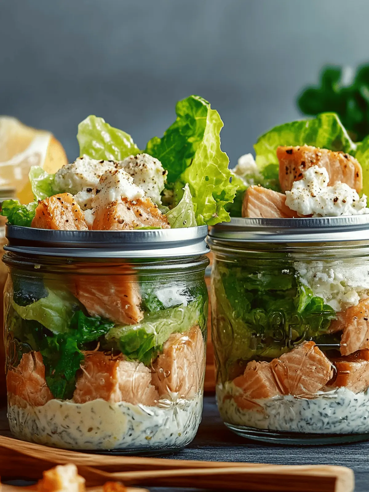 Salmon Caesar Salad Jars